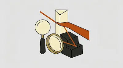 A magnifying glass, a lens, and a prism are arranged with an orange beam of light passing through the prism and reflecting off a dark block.
