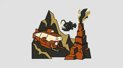 An orange submarine with mechanical arms navigates a rocky seafloor near an anglerfish and a smoking hydrothermal vent.