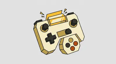 A stylized, geometric video game controller with a cream body and yellow accents.