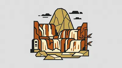 Flat illustration of Detian Falls with cascading waterfall, rocky cliffs, and tropical vegetation