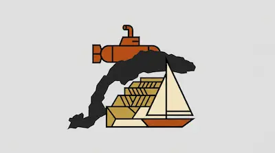 Flat illustration of Lake Geneva with sailboat, tiered waterfront structure, curved shoreline, and vessel