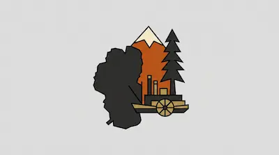 Lake Tahoe illustration with snow-capped mountains, evergreen trees, and a steamship