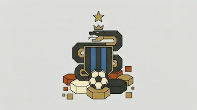 A crowned serpent coiled around a black and blue striped shield, a gold star above, and a football at its base.