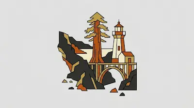 Big Sur coastline with dramatic rocky cliffs, towering redwood trees, and the iconic Point Lobos lighthouse