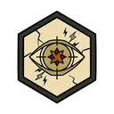 An unblinking eye with a starburst centered in its iris