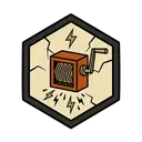 A hand-cranked generator box with its handle raised