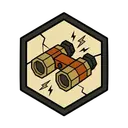 A pair of field binoculars ready for scouting, sparks around
