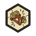 A wheeled battering ram poised to break a gate