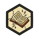 An open book crackling with small sparks of fresh knowledge
