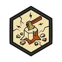 A hatchet driven into a stump with wood chips scattering