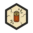 An upright cylindrical battery crackling at both poles